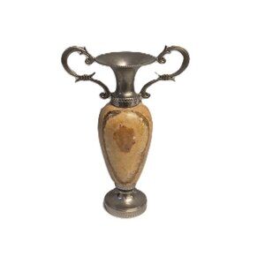 Vintage 1980s Banded Onyx Bud Vase Urn Two Handled 5.25'' Ornate Boho Stoneware